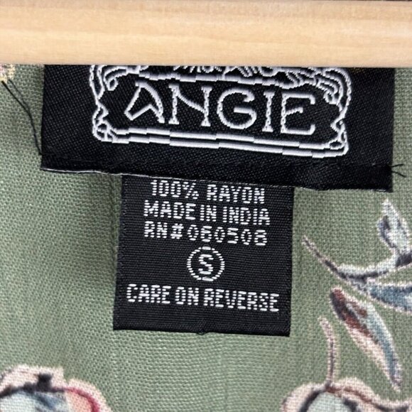 Angie Floral Boho Plunge Neck Blouse Olive Green Small Cottagecore Smocked Fall - Picture 9 of 10